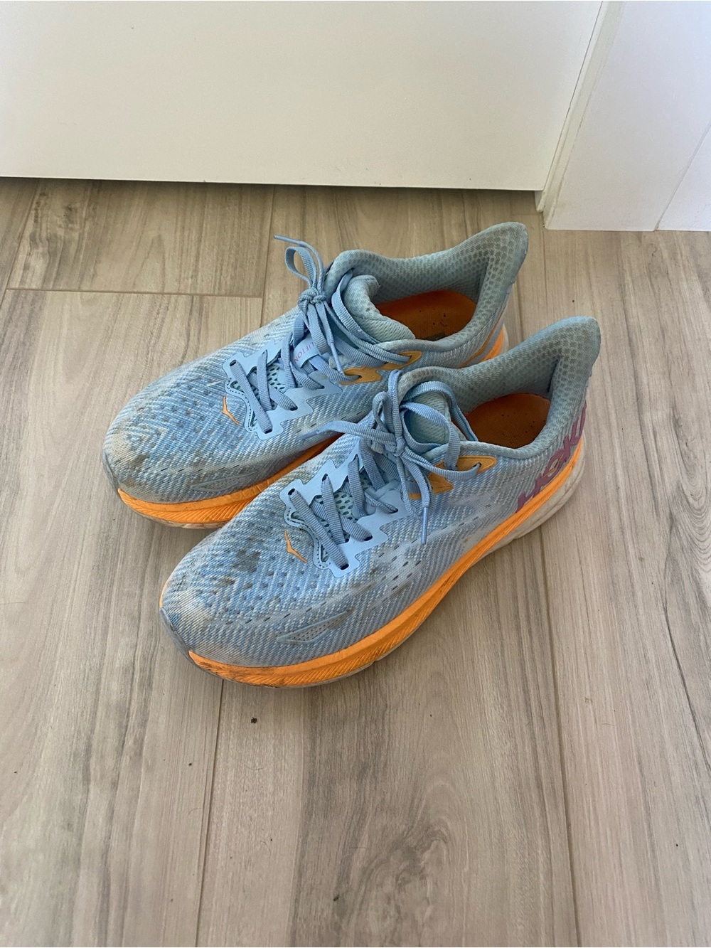 Hoka One One Women's Sky Blue and Orange Running Shoes